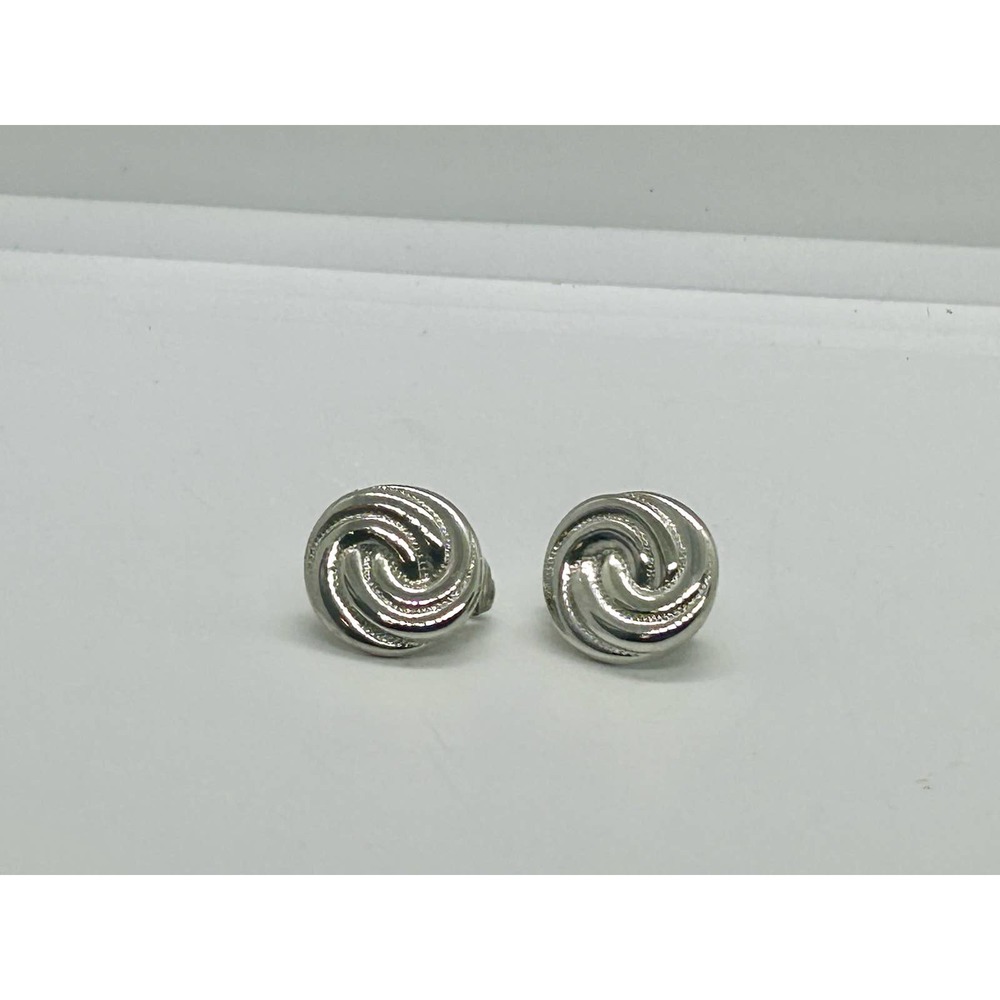 Vintage Sarah Coventry Signed Silver Tone Round Swirl Clip On Earrings Marked - Picture 5 of 5